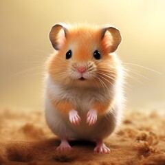 a tiny brown hamster on a beige background