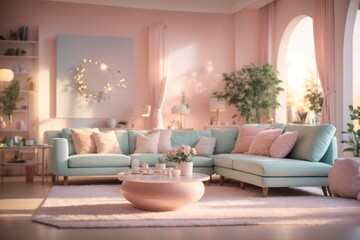 Modern pastel living room interior. ai generative