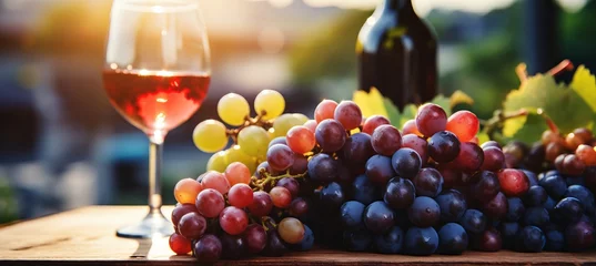 Fototapeten Blissful sunlit vineyard  lush grapevines   golden backdrop  ideal for wine promotions © Andrei
