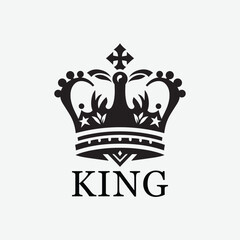 Black and white royal crown lion king logo template, perfect for creating a regal emblem or sign symbol. Stunning vector illustration.