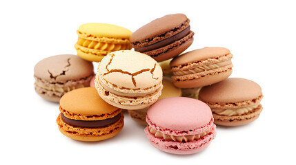 Obraz premium Pile of sweet and colorful French macaroons isolated on a transparent background, 