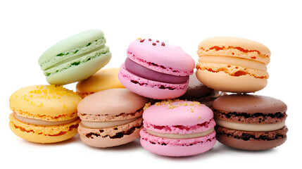 Fototapeta na wymiar Pile of sweet and colorful French macaroons isolated on a transparent background, 