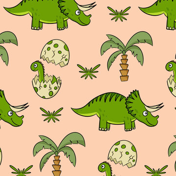 Dinosaur seamless pattern, T rex Fabric Design, Baby Seamless Pattern, Children's Seamless, Non-Exclusive, White dot background © jie
