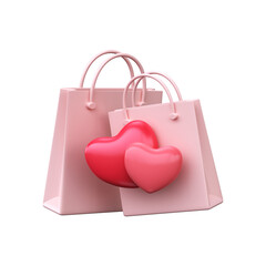 3D paper bags with a heart. Valentine's day symbol...