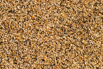 Fondo de guijarros acumulados en la playa. Composición de las coloridas gravas de las playas de Almería, Andalucía, España.