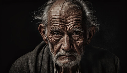 poor homeless man portrait, man with a sad look