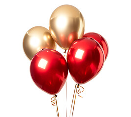  Red golden foil balloons isolated on a white background,  Valentine's Day Concept