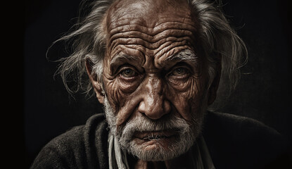 poor homeless man portrait, man with a sad look	