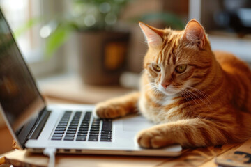 cat working on the laptop 