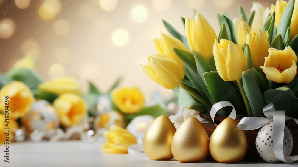 Poster minimalistic colorful spring blurred background with yellow tones for product placement