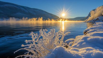 Winter Sunrise Over a Frosty Lake