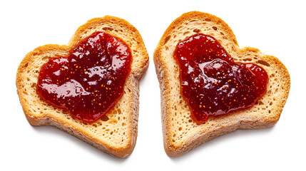 Toast with Heart-Shaped Jam Closeup From Above isolated on a transparent background, Valentine's Day Concept