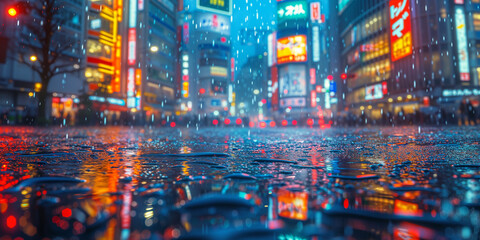 Tokyo city center at night with rain