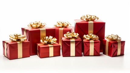 Obraz premium Assorted red and white gift presents with elegant ribbon bows isolated on a clean white background