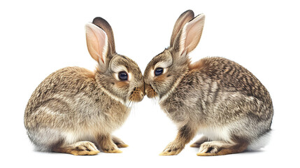 Obraz premium Two bunnies are kissing isolated on a white background
