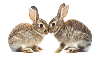 Two bunnies are kissing isolated on a white background