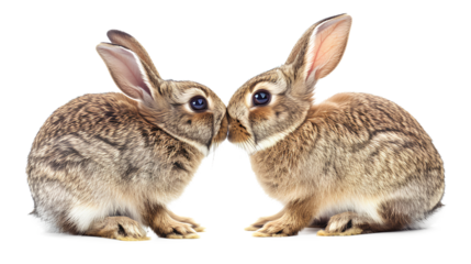 Two bunnies are kissing isolated on a white background