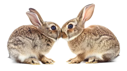 Foto op Aluminium Two bunnies are kissing isolated on a white background © MONWARA
