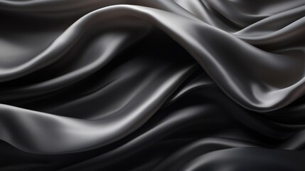 Fototapeta premium Abstract black background luxury cloth or liquid wave or wavy folds of grunge silk texture satin velvet material for luxurious elegant wallpaper design. High quality illustration