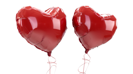 Two heart-shaped balloons isolated on a white background