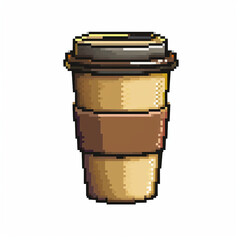 Pixelated art illustration of plastic container recyclable coffee cup on a white background