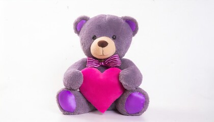 cute purple valentine bear holding a purple red heart