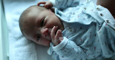 Cute newborn baby infant awake in first week of life