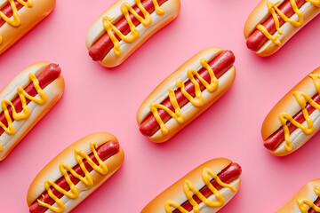 Stylish hot dog pattern isolated on background. Top view