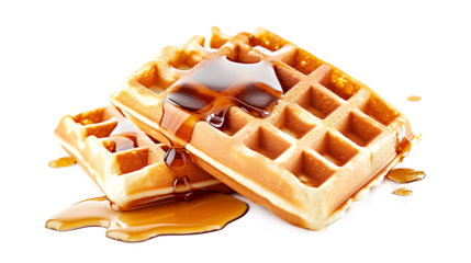 Waffle with maple syrup isolated on a white background