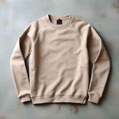 Top View of a Smoothly Folded, Flat Square Sand-Colored Sweatshirt with Sleeves Neatly Tucked Inside, Elegantly Packaged in a Gift Box Without Sleeve Wrinkles or Ribbon