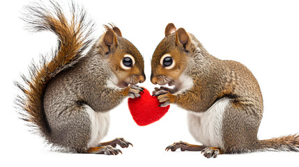 Whiskered Whispers of Love Squirrels Sharing a Heart isolated on a transparent background - obrazy, fototapety, plakaty