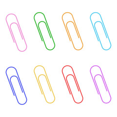 Set of multi-colored paper clips. Stationery and school supplies. Vector.
