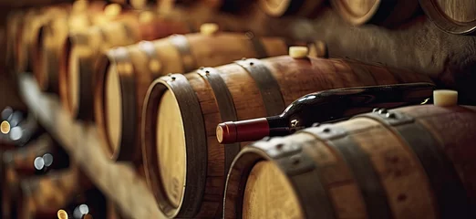 Fotobehang barrel cellar with wine bottles Generative AI © SKIMP Art