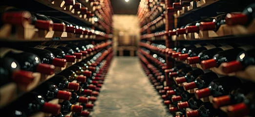 Fotobehang wine bottles in the storage cellar Generative AI © SKIMP Art