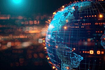 Fototapeta premium represents the global economic landscape. showcasing digital interconnected trade and commerce. Economic activities unfold seamlessly across continents