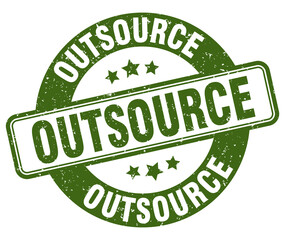 outsource stamp. outsource label. round grunge sign
