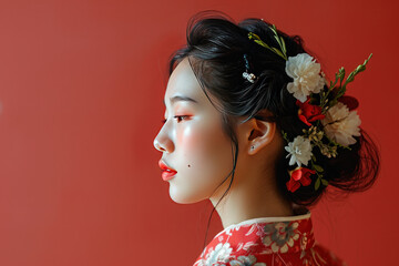 Naklejka premium Chinese girl wearing traditional dress, portrait of a Chinese woman 
