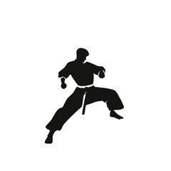 Fototapeta na wymiar Vector illustration of a logo with a black silhouette of a cartoon karateka