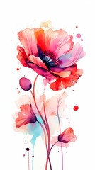 Colorful watercolor art flower. Isolated on white background. In a realistic manner, colorful, rainbow. Ideal for teaching materials, books and nature-themed designs. Paint splash icons.