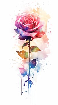 Colorful watercolor art flower. Isolated on white background. In a realistic manner, colorful, rainbow. Ideal for teaching materials, books and nature-themed designs. Paint splash icons.
