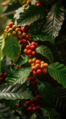 Obraz premium Imagine an aesthetic coffee plant moodboard capturing, coffee cultivation. Utilize earthy, inspired, incorporating, greens and warm browns.