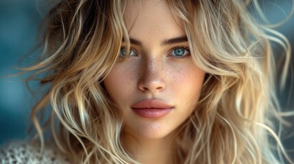 Fototapeta premium Close up portrait of a beautiful young woman with long blond hair.