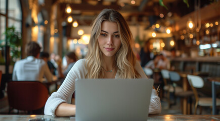 A Young Woman Working on Her Start-Up Project in a Cozy Cafe Environment.