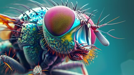 Close Up of Colorful Insect on Blue Background