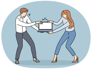 Angry businesspeople fighting for computer