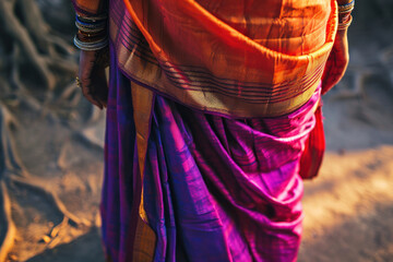 woman wearing Indian cloth with authentic accessories , Holi celebration 