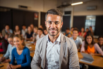 Fototapeta premium Teacher in a classroom with students in the background