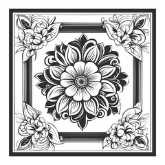 Square silhouette floral vector art with frame design