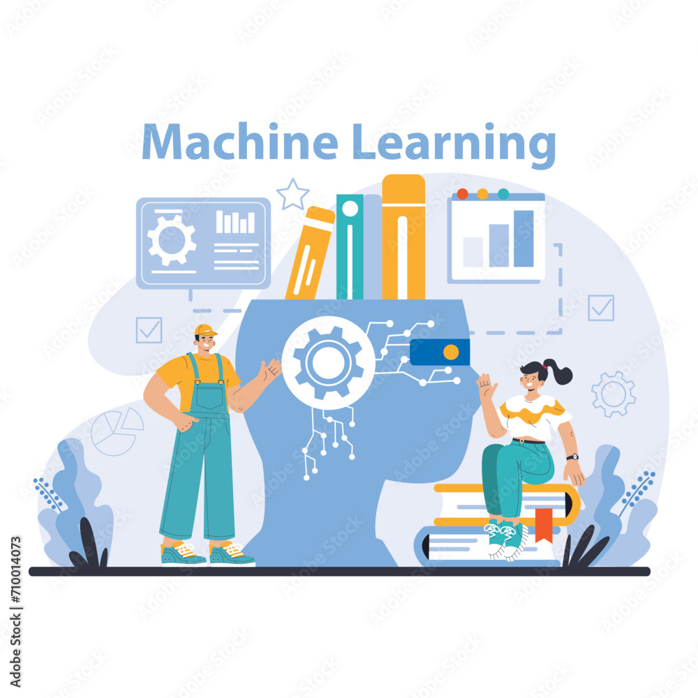 Poster ai model concept. interactive depiction of the machine learning process with human elements, showcas