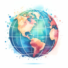 watercolor globe logo isolated on white background